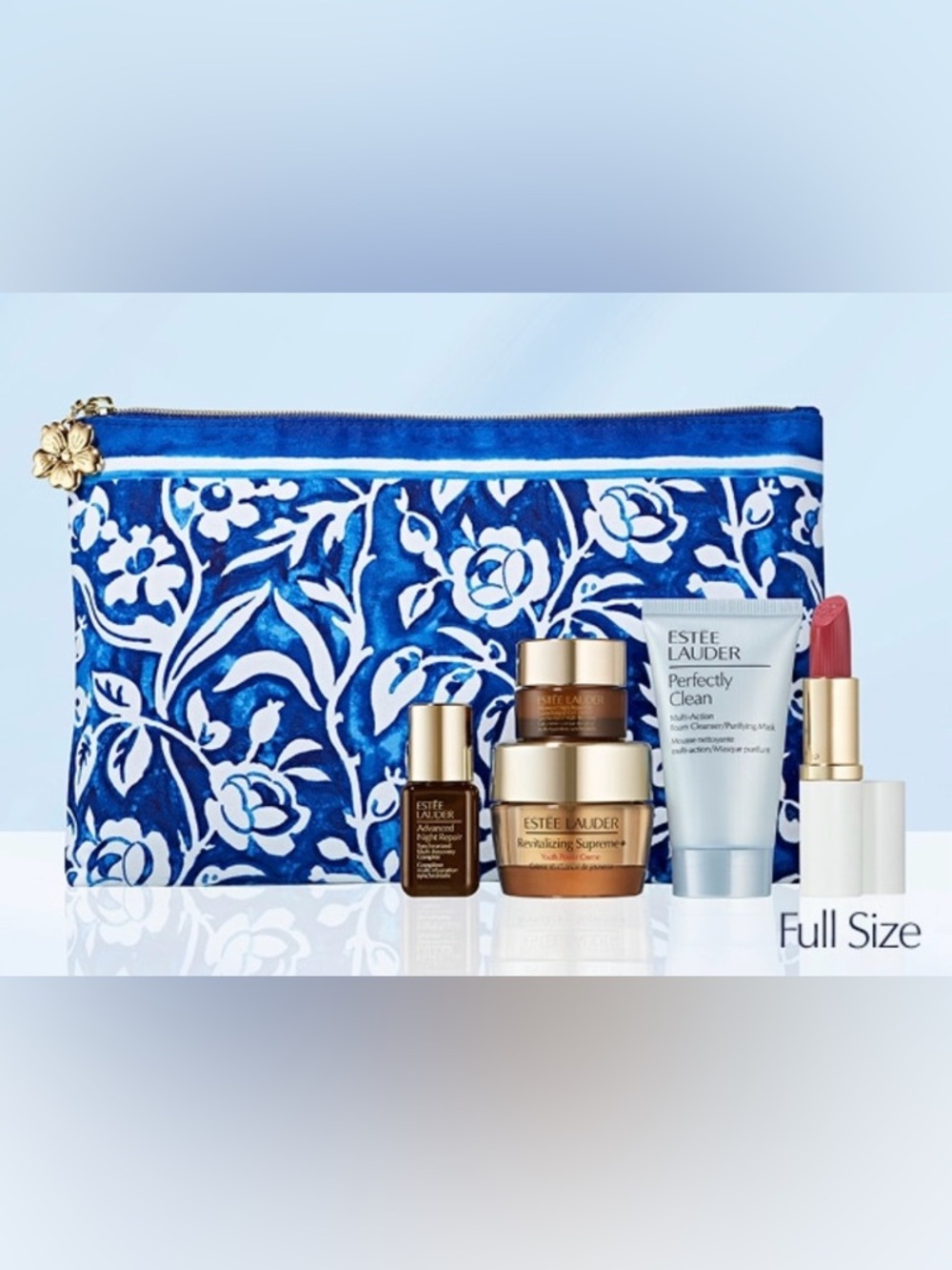 Estée Lauder Blue Cosmetic Bag with Gold Zipper Charm